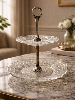 Vintage Princess House Fantasia 2-Tier Crystal Tidbit Tray